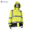 Heavy Duty Rip Stop Wasserdichte Arbeiter 3M Reflektierende Regenmantel Jacke Mit Kapuze Und Zurück Cap Und Elastische Manschetten